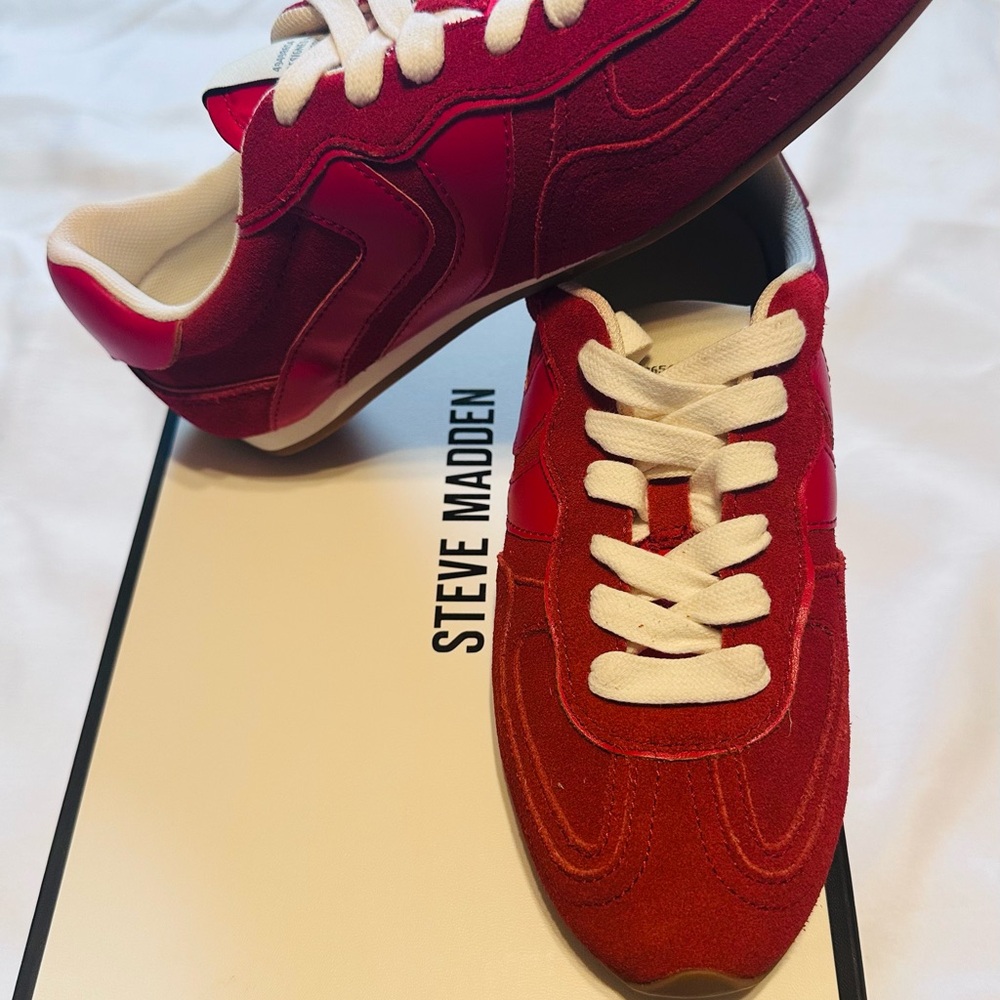 Steve Madden Red Suede & Leather Sneakers